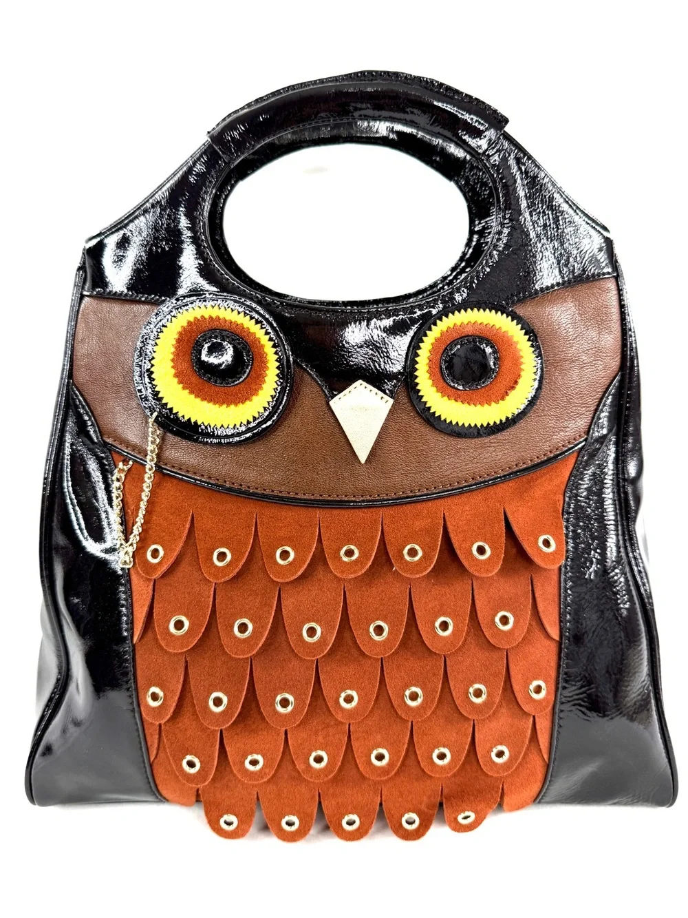 Kate Spade Maximillian Maxwell Owl Brown Patent Leather Suede Satchel Bag